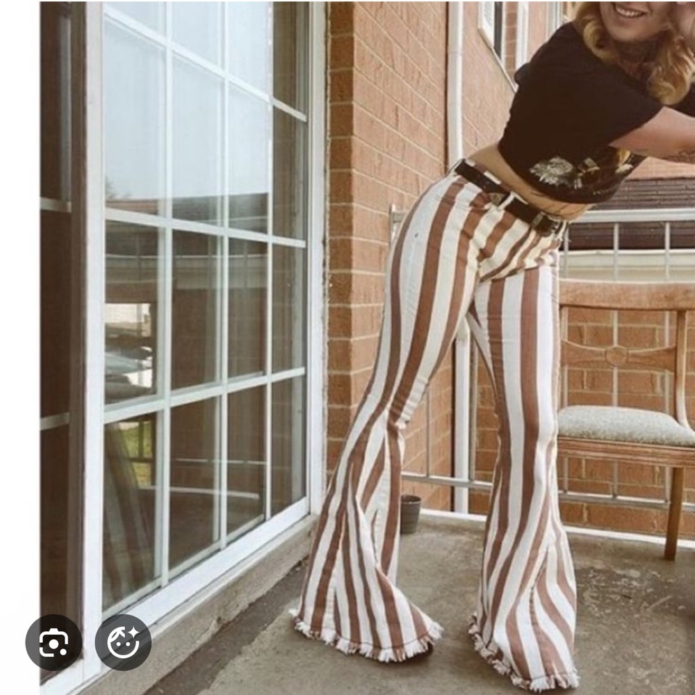 Striped Brown & White Wide Leg Jeans